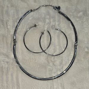 Elegant Silver Necklace and Hoop Earrings Set